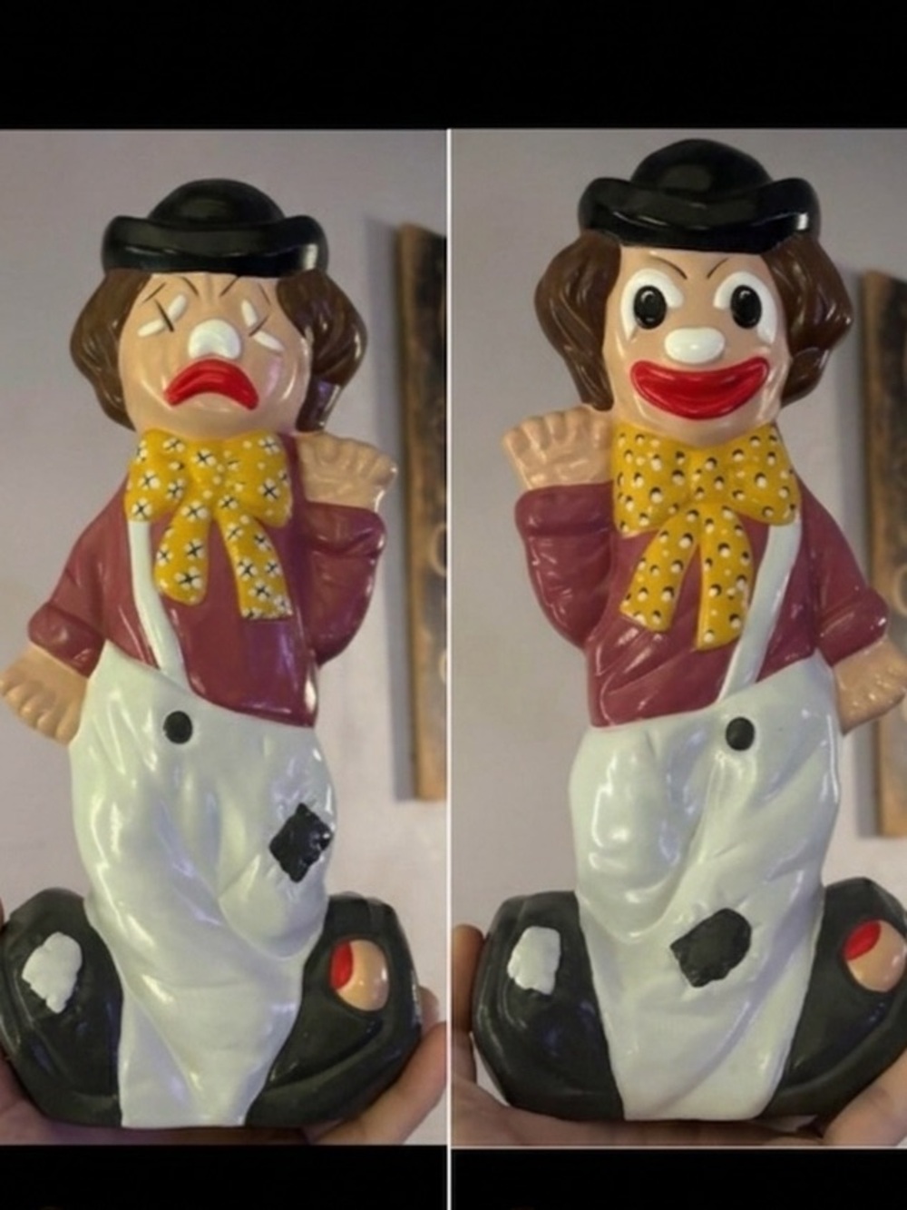 Vintage 70s Piggy Bank Clown Coin Bank Hand Painted Kitsch Clowncore